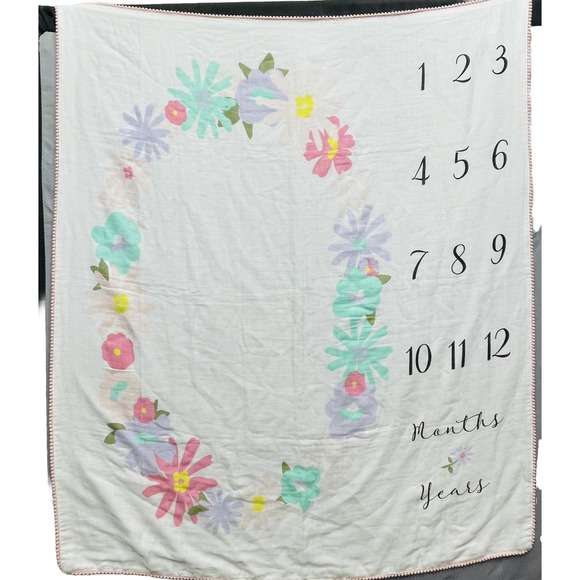 Okie Dokie Girl Milestone Blanket First Year Pink Floral Flowers - Picture 1 of 3